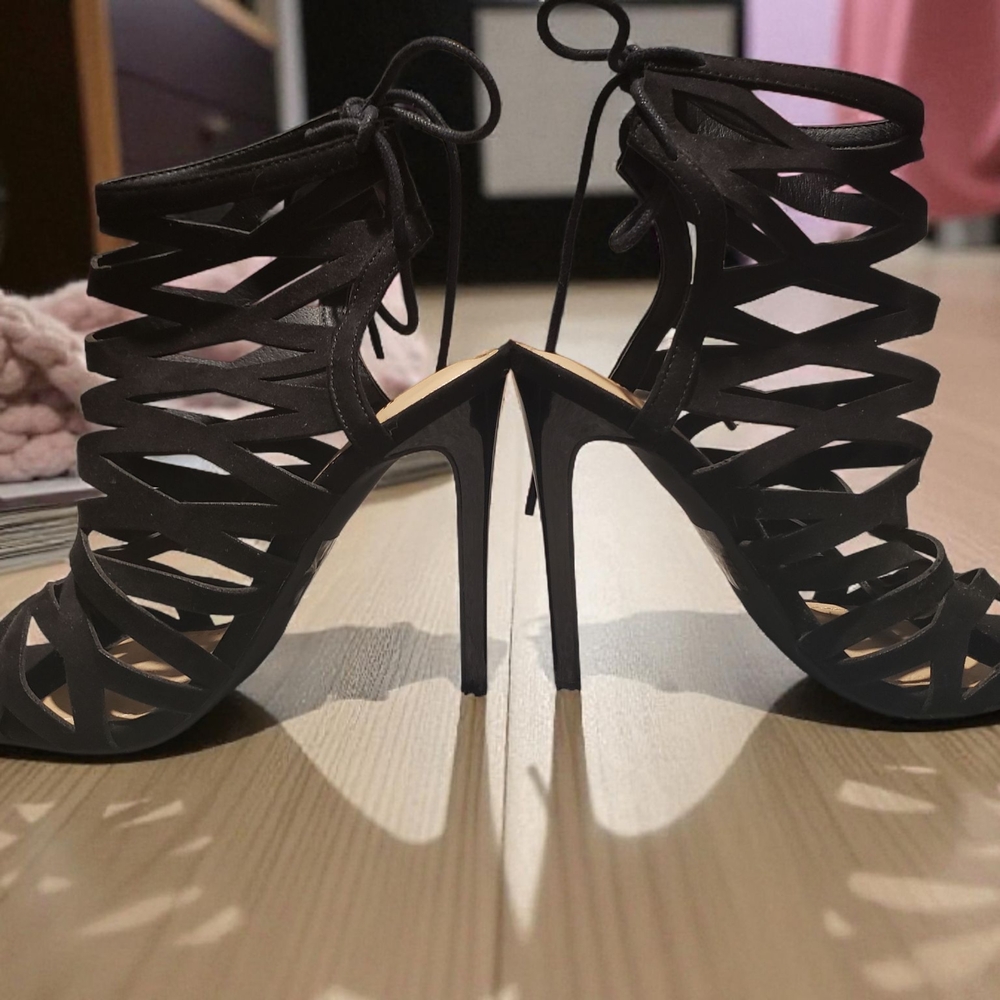 JustFab Black Caged Heels